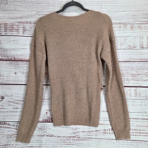 Carmel Brown Parisian Wrap Knit Sweater S Soft Rib Knit Parisian Minimalist NWT - Picture 2 of 9